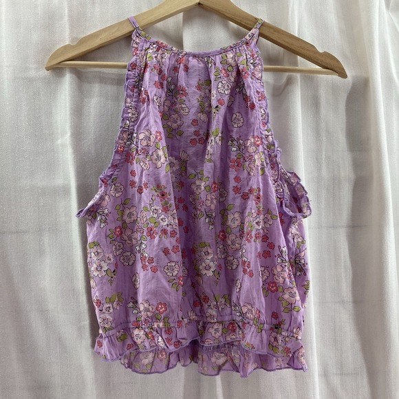 Unique Vintage Floral Tank Top Lavender Pink Ruffle Sleeveless Blouse L NWOT - Picture 4 of 7